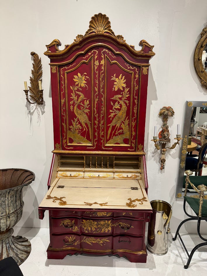 Chinoiserie Red Lacquered Secretary