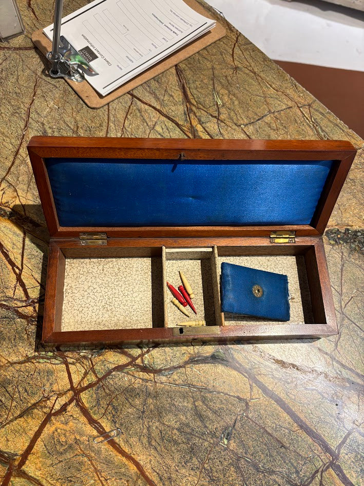 Inlaid Wood and Ivory Cribbage Board Box with Original Pieces Circa 1890