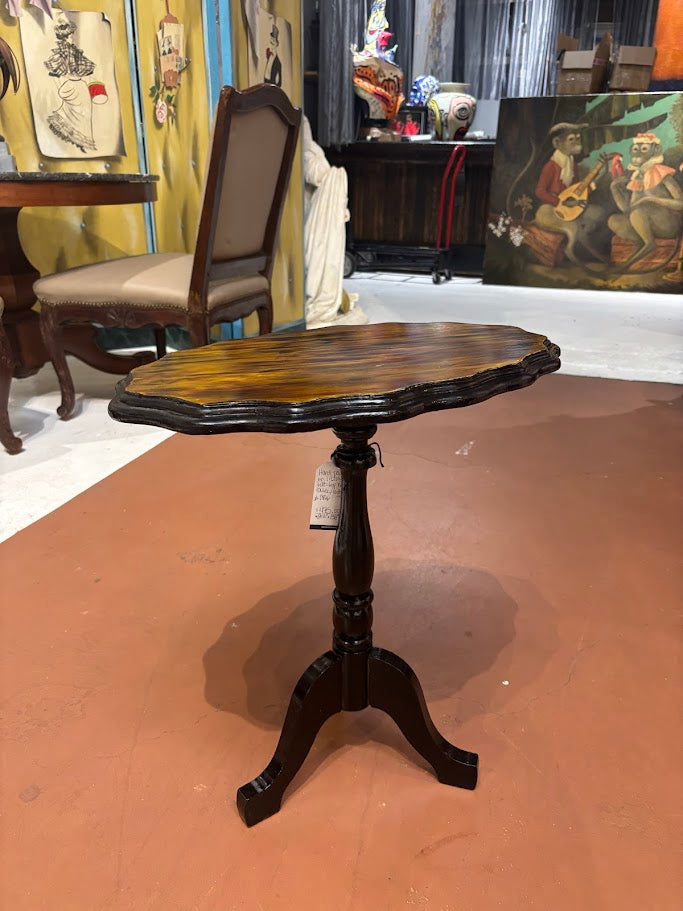 1920s Pedestal Tilt Top Drinks Table with Hand Painted Tortoise Top (#1826)