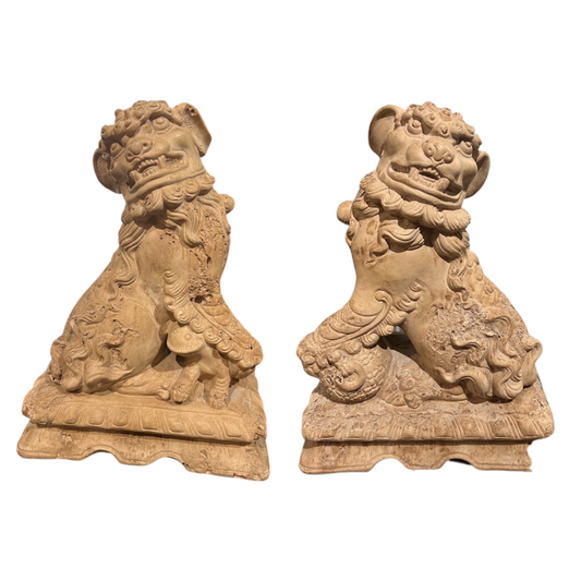 Pair Mid Century Terracotta Foo Dogs