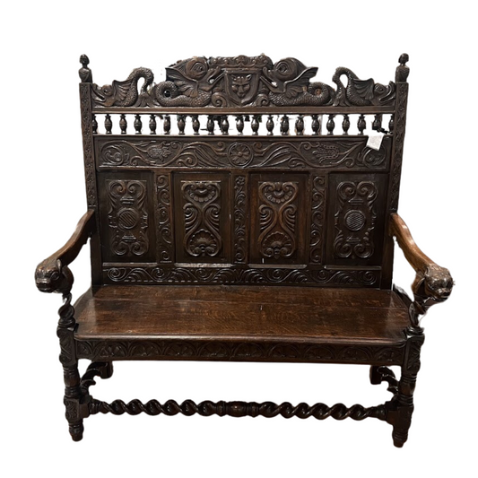 19th Century French Carved Oak Hall Settee