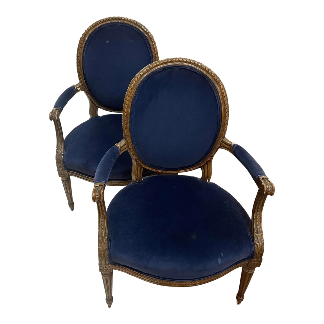 Pair Vintage Mid 20th Century Bergere Chairs