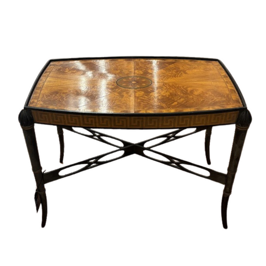 Inlaid Coffee Table with Greek Key Border, Fruitwood and Black Accents