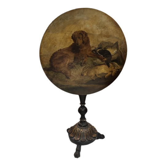 19th Century English Papier Mache Tilt Top Table with Original Painting