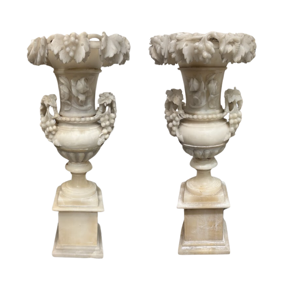 Pair Vintage Italian Alabaster Urns