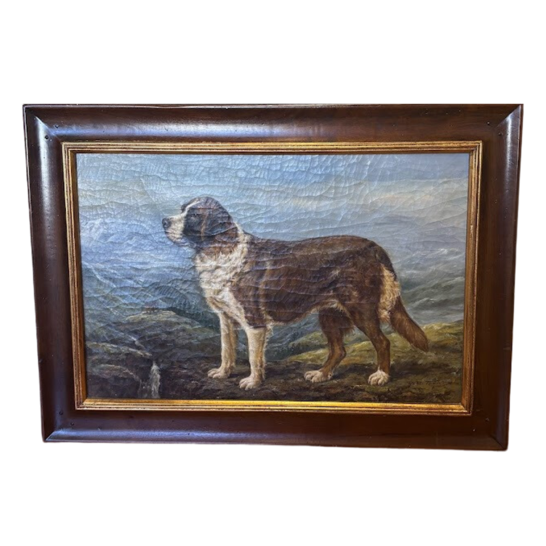 Framed Oil Painting of St. Bernard Signed by 20th Century American Artist R.B. Taylor