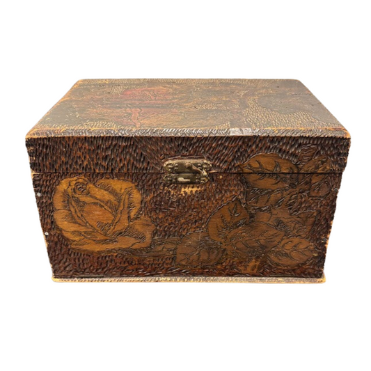 Hemish Pyrography Box with Remarkable Graphics of a Woman's Red Mane of Hair