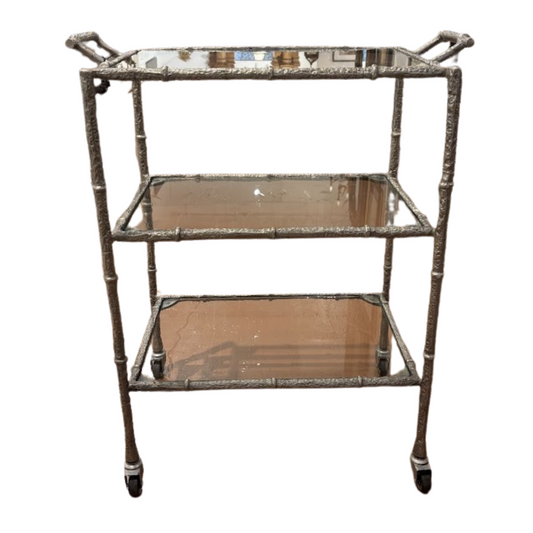 Faux Bois Silver Metal Barcart