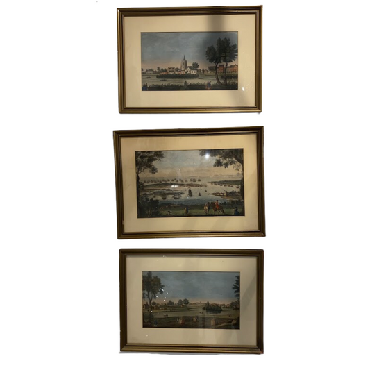 Set of 3 Hand Colored Engravings of 18th Century London