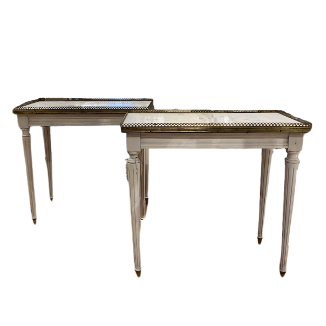 Pair of French Marble Top End Tables in the Style of Maison Jansen