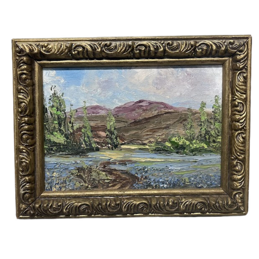 Petite Early 20th Century Impasto Purple Mountainscape