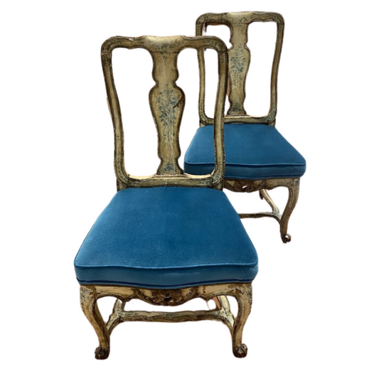 Pair Early Painted Italian Side Chairs