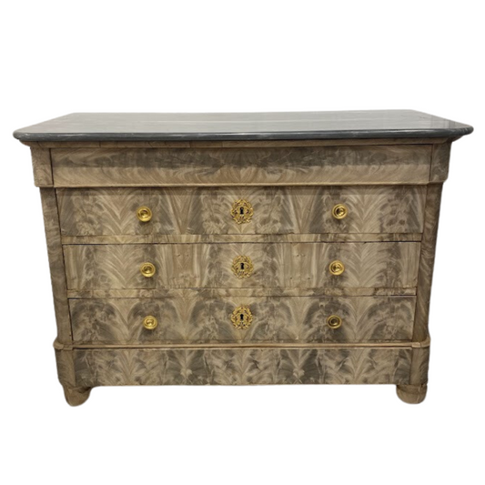 19th Century French Empire Period Bleached Walnut Commode with Marble Top