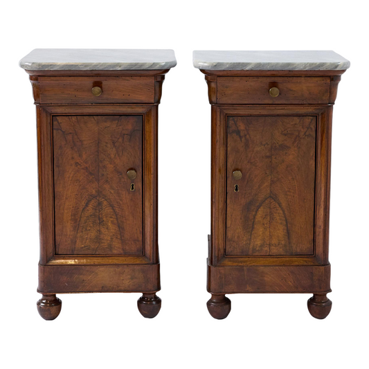 Pair of French Louis Philippe Marble Top Bedside Cabinets, 19th Century