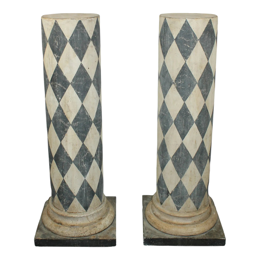 Pair of Early 20th Century Harlequin Painted Italian Pedestals