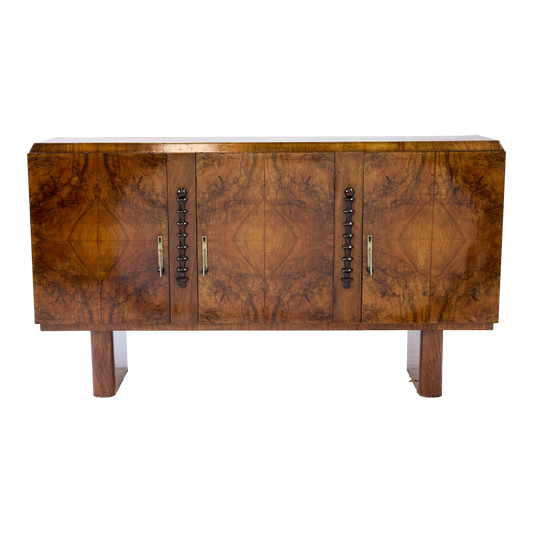 Narrow Art Deco Burl Wood Credenza, Signed, Italy 1930s